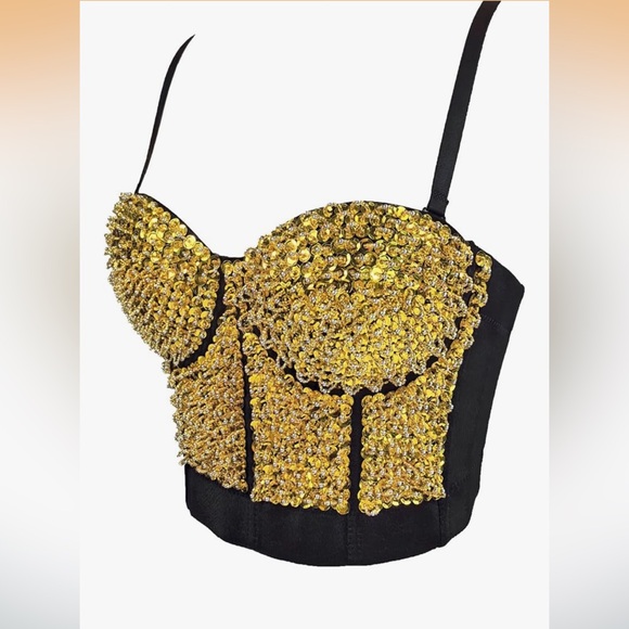 Tops - NWOT Gold Sequin Embellished Bustier Top